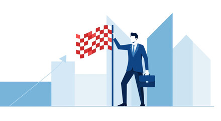 Successful Entrepreneur Reaching A Financial Peak, Celebrating Triumph And Achieving Excellence