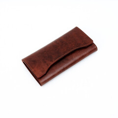 Beautiful brown leather wallet for women isolated on white background