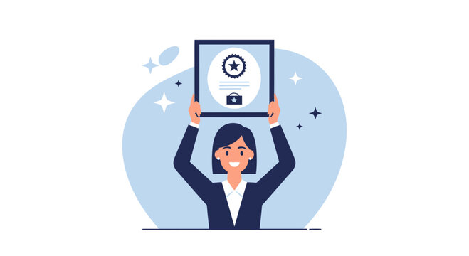 Successful Businesswoman Celebrating Achievements and Honors With Certification
