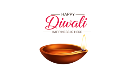 Happy diwali text with a lit diya isolated on transparent background