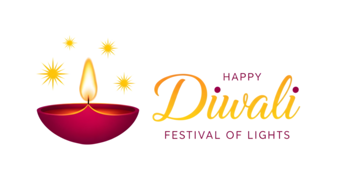 Happy diwali festival of lights with a lit diya isolated on transparent background - Powered by Adobe