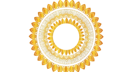 Golden ornamental circular frame with intricate pattern isolated on transparent background