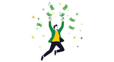 Successful Person Celebrating With Dollars, Expressing Financial Achievement, Isolated