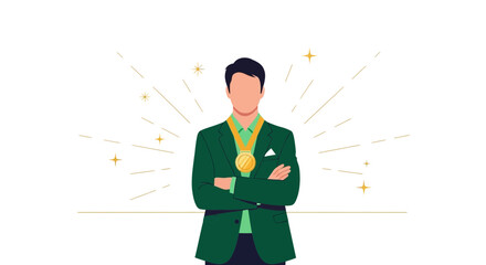 Successful Professional Celebrates Achievement With Honor and a Golden Medal