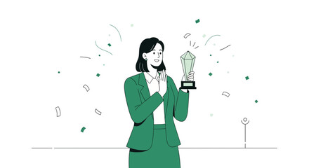 Successful Professional Celebrates Achievement Holding Award Amidst Confetti Joyfully