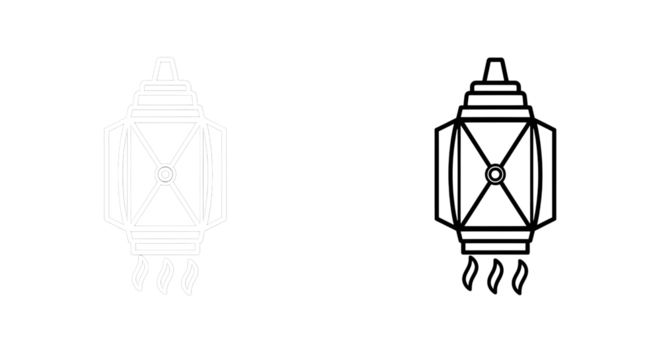 Outline and line art drawing of a lantern with smoke isolated on transparent background