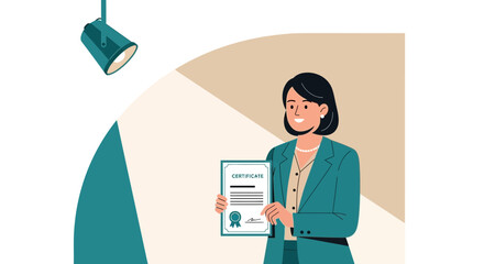 Successful Professional Woman Proudly Displaying Certificate Of Achievement or Recognition