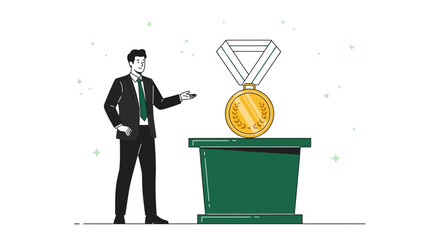 Successful Project Manager Presenting a Gold Medal for Accomplishments, Celebrating Success