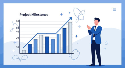 Successful Project Milestone Presentation With Upward Trend Chart And Businessman Congratulating
