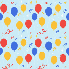 Colorful balloons in the sky. Seamless pattern.