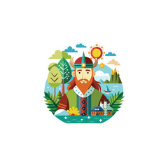 Colorful Leif Erikson Day Vector with Viking Explorer and Landscape