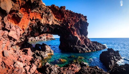 Volcanic arch over turquoise water