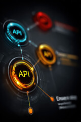 Futuristic api interface with dynamic glowing elements and network connections