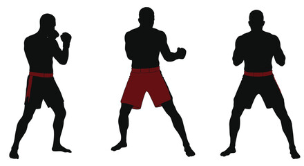 Fototapeta premium Silhouette of three boxers in dynamic fighting poses demonstrating technique