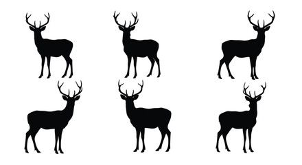 Silhouette collection of majestic deer in various standing positions shown © farhan