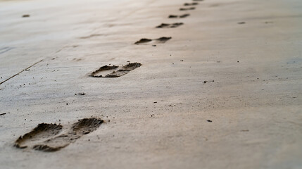 Footprints on the Sand: A trail of footprints gently fading in the distance on a sandy expanse, leading towards an unknown destination.