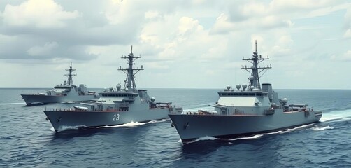 Naval ships maneuvering during a military exercise,  vessels,  patrol