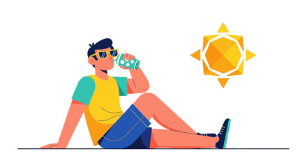 Summer Relaxation: A Person Drinking and Enjoying the Sun, Refreshing Drink