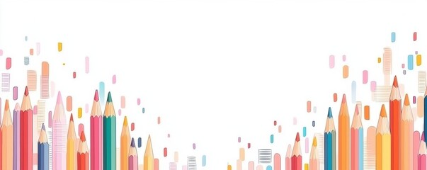 Colorful pencil border on a bright white background