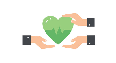 Protecting health and wellness, two hands embrace a heart with a heartbeat line, symbolizing care, support, and the importance of healthcare, originally vector graphics