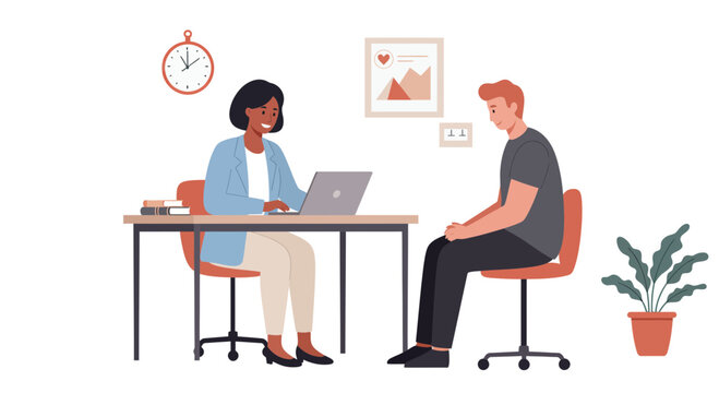 Empathetic HR manager conducts performance review, fostering open communication and employee growth in a modern office setting, promoting positive change