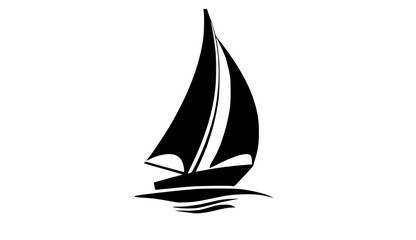 a black and white silhouette of a sailboatblack, boat, brand, icon, illustration, logo, profile, sail, sailboat, sea, vessel, water 