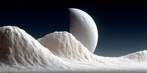 Surreal lunar landscape with distant celestial body