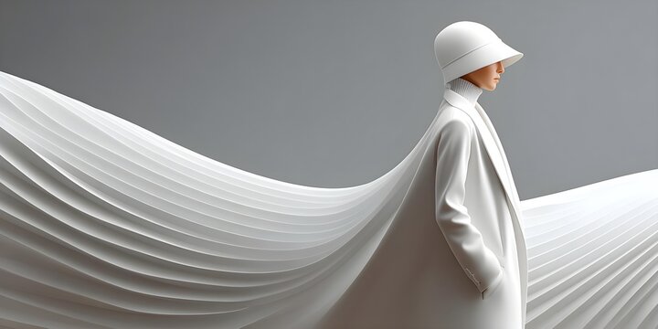 Futuristic fashion model in flowing white attire