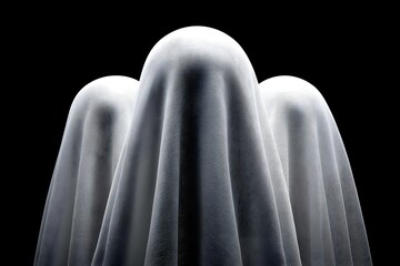Ethereal figures shrouded in translucent fabric