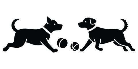 dog running with silhouette pets vector icon set