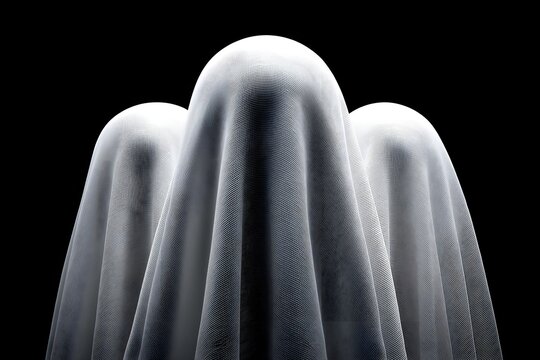 Ethereal figures shrouded in translucent fabric