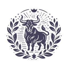 Esoteric Taurus Zodiac Sign, Black and White Tattoo Style Astrology Line Art and Silhouette