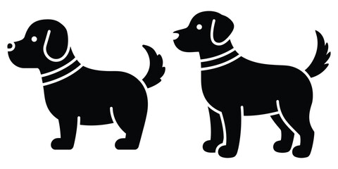 dog tail wagging silhouette pets vector icon set