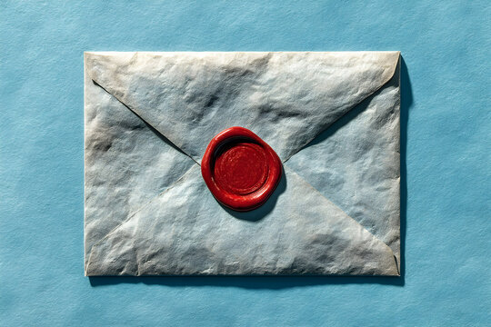 Classic wax sealed envelope on blue background for vintage communication design