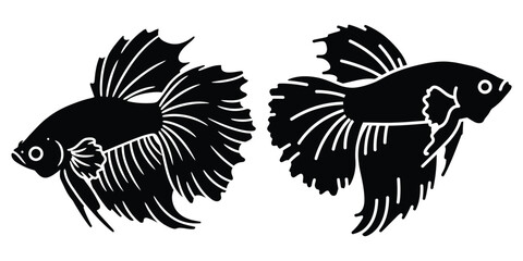 Obraz premium betta fish silhouette pets vector icon set