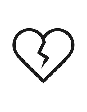 Simple black line drawing of a broken heart
