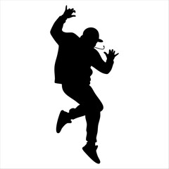 Obraz premium Silhouette of a man dancing, full body, jumping. Capturing a dynamic, energetic moment.
