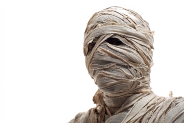 Mummy wrapped in bandages ancient Egyptian undead monster isolated on white background