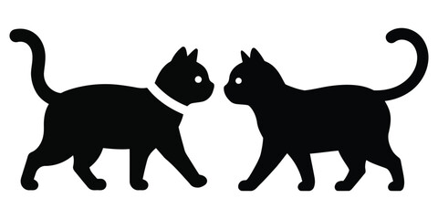 cat walking silhouette pets vector icon set