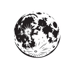 Black and White Textured Full Moon Illustration