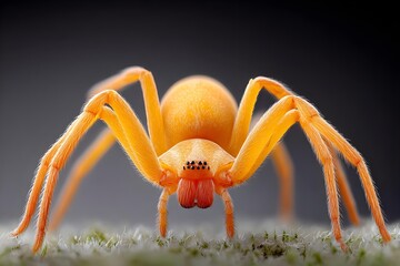 Close-up of a vibrant orange spider on textured surface