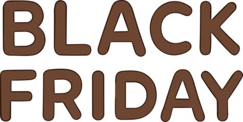 A bold flat vector illustration of the words “BLACK FRIDAY” in rounded brown letters, designed in a clean minimal style for sale, marketing, and shopping promotions.