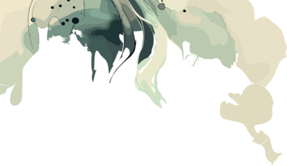 An abstract artistic background with fluid beige and teal watercolor shapes blending in organic flow, creating a dreamy and modern visual composition.