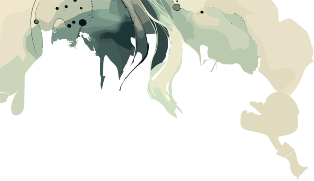 An abstract artistic background with fluid beige and teal watercolor shapes blending in organic flow, creating a dreamy and modern visual composition.