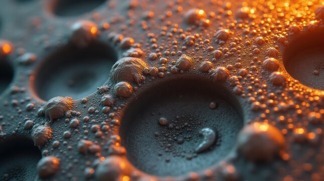 Porosity bubbles in solidified metal casting cross-section, macro close-up
