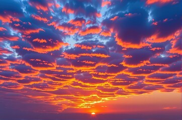 Fototapeta premium Vibrant hues paint the twilight sky, a breathtaking spectacle of orange, pink, purple, and gold as the sun dips below the horizon, purple, evening, stunning