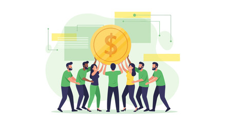 Teamwork and Investment: Group of People Holding Up a Golden Dollar Sign