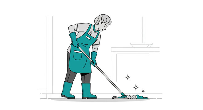 The Illustration Of A Woman Mopping The Floor With A Mop for Hygiene - Powered by Adobe