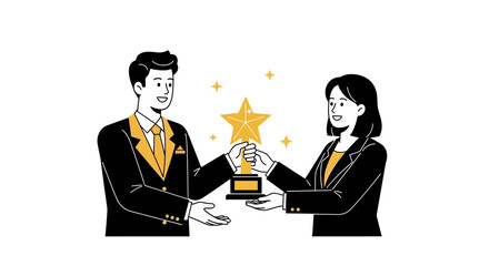Teamwork Celebrating Success: A Business Award Ceremony Illustration for Recognition