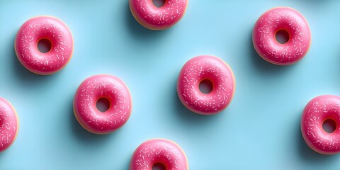Vibrant pink donuts with sprinkles on a blue background